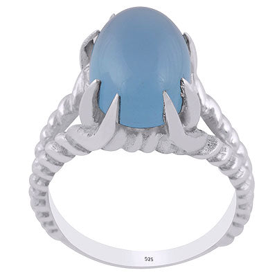 Unique Stone Setting Blue Chalcedony Oval Shape 925 Sterling Solid Silver Ring - R3402917-16