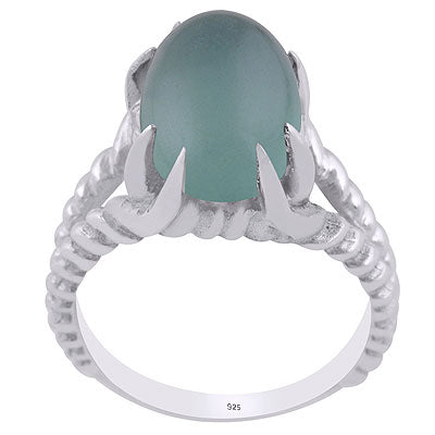 Unique Stone Setting Aqua Chalcedony Oval Shape 925 Sterling Solid Silver Ring - R3402917-17