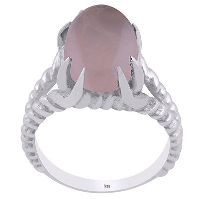 Unique Stone Setting Rose Quartz Oval Shape 925 Sterling Solid Silver Ring - R3402917-18