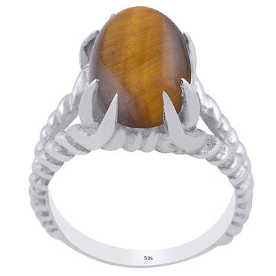 Unique Stone Setting Tiger's Eye Oval Shape 925 Sterling Solid Silver Ring - R3402917-5