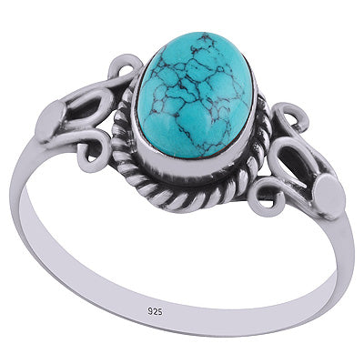 Stunning Handwork Around Turquoise Oval Shape 925 Sterling Solid Silver Ring - R3402921-3