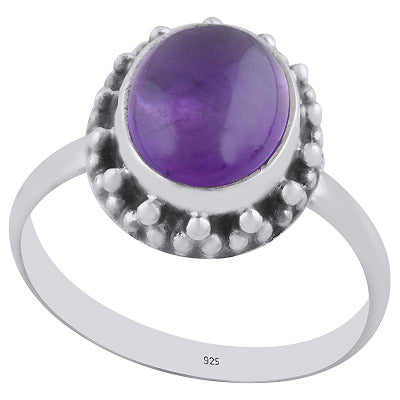 Beautiful Rawa Work Around Amethyst Oval Shape 925 Sterling Solid Silver Ring - R3402923-1