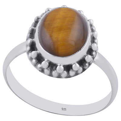 Beautiful Rawa Work Around Tiger's Eye Oval Shape 925 Sterling Solid Silver Ring - R3402923-11