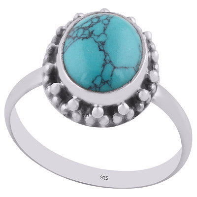 Beautiful Rawa Work Around Turquoise Oval Shape 925 Sterling Solid Silver Ring - R3402923-3