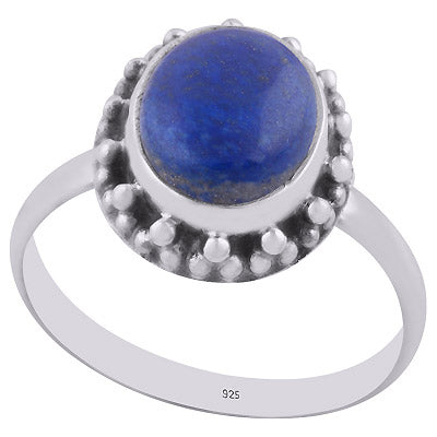 Beautiful Rawa Work Around Lapis Oval Shape 925 Sterling Solid Silver Ring - R3402923-6