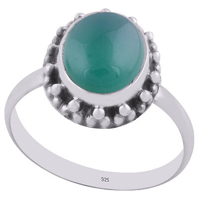 Beautiful Rawa Work Around Green Onyx Oval Shape 925 Sterling Solid Silver Ring - R3402923-8