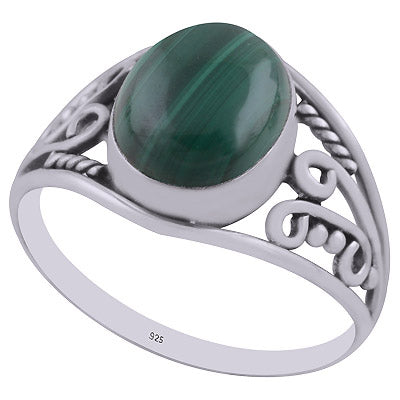 Gorgeous Handwork Around Malachite Oval Shape 925 Sterling Solid Silver Ring - R3402924-13