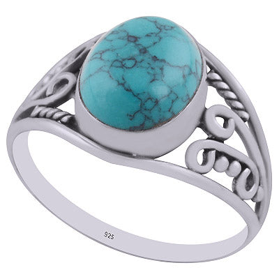 Gorgeous Handwork Around Turquoise Oval Shape 925 Sterling Solid Silver Ring - R3402924-3