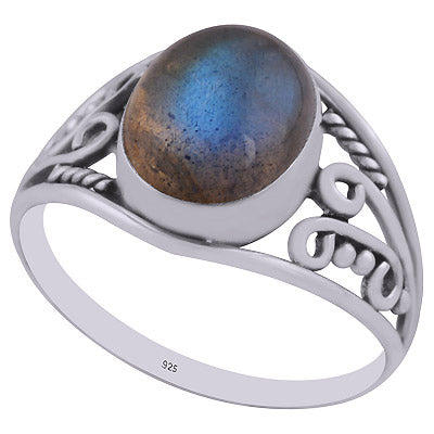 Gorgeous Handwork Around Labradorite Oval Shape 925 Sterling Solid Silver Ring - R3402924-5