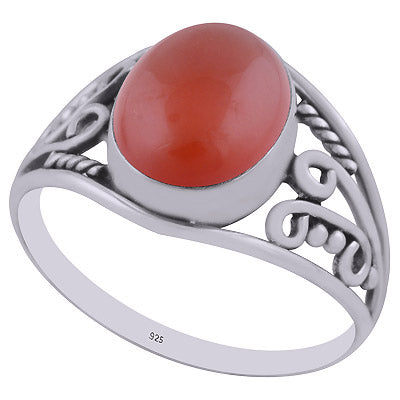 Gorgeous Handwork Around Carnelian Oval Shape 925 Sterling Solid Silver Ring - R3402924-7