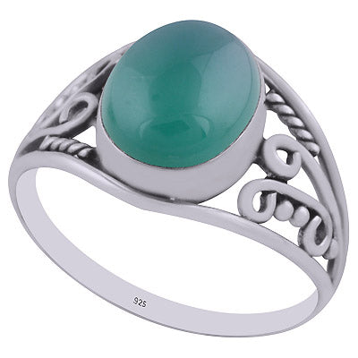 Gorgeous Handwork Around Green Onyx Oval Shape 925 Sterling Solid Silver Ring - R3402924-8