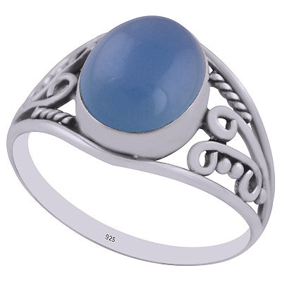 Gorgeous Handwork Around Blue Chalcedony Oval Shape 925 Sterling Solid Silver Ring - R3402924-9