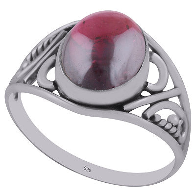 Stunning Handwork Around Garnet Oval Shape 925 Sterling Solid Silver Ring - R3402925-2