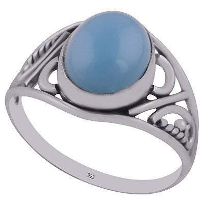 Stunning Handwork Around Blue Chalcedony Oval Shape 925 Sterling Solid Silver Ring - R3402925-9