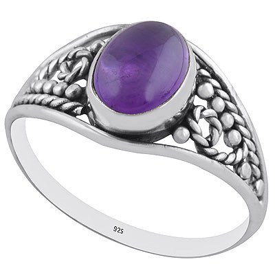 Stunning Rawa & Wire Work Around Amethyst Oval Shape 925 Sterling Solid Silver Ring - R3402927-1