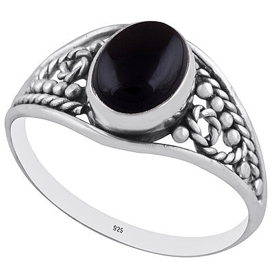 Stunning Rawa & Wire Work Around Black Onyx Oval Shape 925 Sterling Solid Silver Ring - R3402927-12