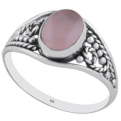 Stunning Rawa & Wire Work Around Rose Quartz Oval Shape 925 Sterling Solid Silver Ring - R3402927-13