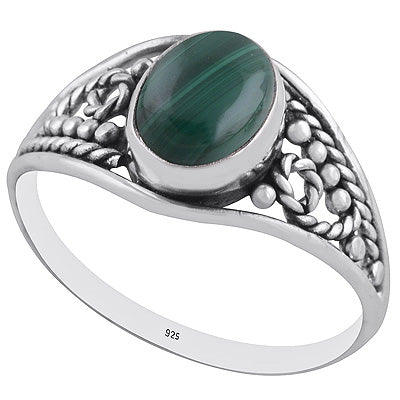 Stunning Rawa & Wire Work Around Malachite Oval Shape 925 Sterling Solid Silver Ring - R3402927-16