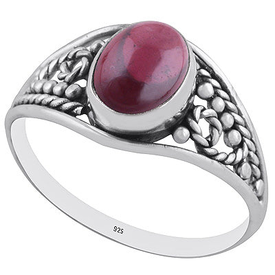 Stunning Rawa & Wire Work Around Garnet Oval Shape 925 Sterling Solid Silver Ring - R3402927-2