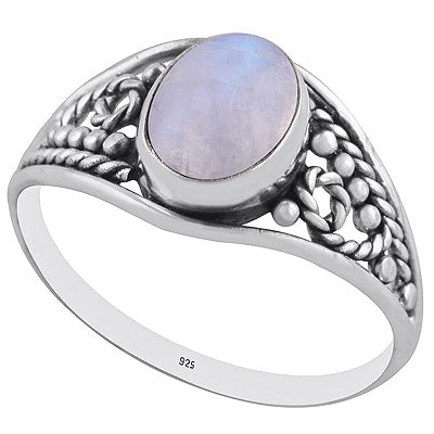Stunning Rawa & Wire Work Around Rainbow Moonstone Oval Shape 925 Sterling Solid Silver Ring - R3402927-4