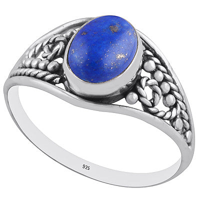 Stunning Rawa & Wire Work Around Lapis Oval Shape 925 Sterling Solid Silver Ring - R3402927-6