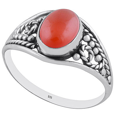 Stunning Rawa & Wire Work Around Carnelian Oval Shape 925 Sterling Solid Silver Ring - R3402927-7