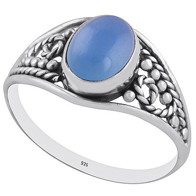 Stunning Rawa & Wire Work Around Blue Chalcedony Oval Shape 925 Sterling Solid Silver Ring - R3402927-9
