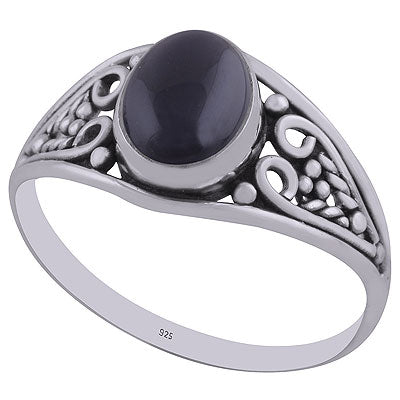 Stunning Handwork Around Black Onyx Oval Shape 925 Sterling Solid Silver Ring - R3402928-12