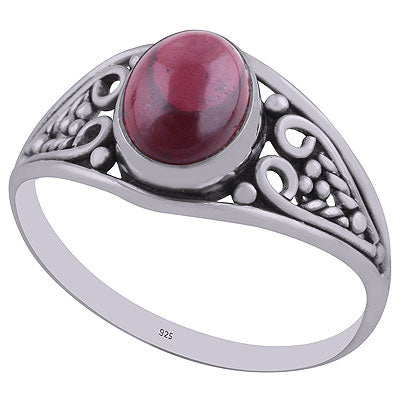 Stunning Handwork Around Garnet Oval Shape 925 Sterling Solid Silver Ring - R3402928-2