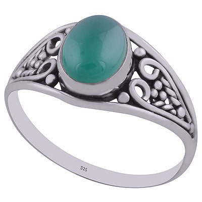 Stunning Handwork Around Green Onyx Oval Shape 925 Sterling Solid Silver Ring - R3402928-8