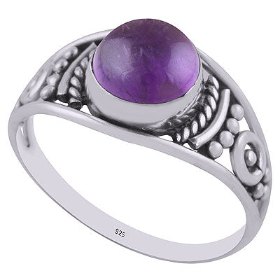 Beautiful Wire & Rawa Work Around Amethyst Round Shape 925 Sterling Solid Silver Ring - R3402929-1
