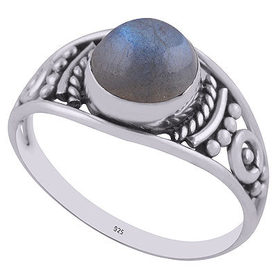 Beautiful Wire & Rawa Work Around Labradorite Round Shape 925 Sterling Solid Silver Ring - R3402929-13