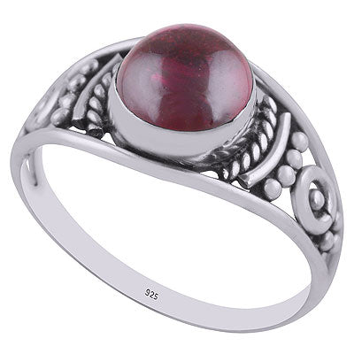 Beautiful Wire & Rawa Work Around Garnet Round Shape 925 Sterling Solid Silver Ring - R3402929-2