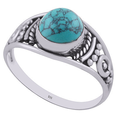 Beautiful Wire & Rawa Work Around Turquoise Round Shape 925 Sterling Solid Silver Ring - R3402929-3