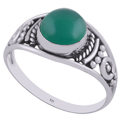 Beautiful Wire & Rawa Work Around Green Onyx Round Shape 925 Sterling Solid Silver Ring - R3402929-7