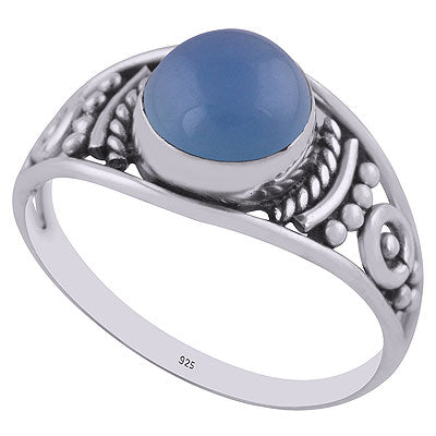 Beautiful Wire & Rawa Work Around Blue Chalcedony Round Shape 925 Sterling Solid Silver Ring - R3402929-8