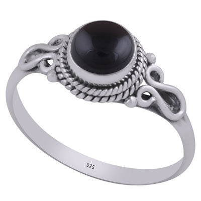 Stunning Textured Wire Work Around Black Onyx Round Shape 925 Sterling Solid Silver Ring - R3402931-13