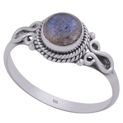 Stunning Textured Wire Work Around Labradorite Round Shape 925 Sterling Solid Silver Ring - R3402931-14