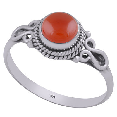 Stunning Textured Wire Work Around Carnelian Round Shape 925 Sterling Solid Silver Ring - R3402931-6