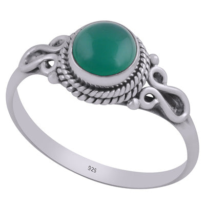 Stunning Textured Wire Work Around Green Onyx Round Shape 925 Sterling Solid Silver Ring - R3402931-7