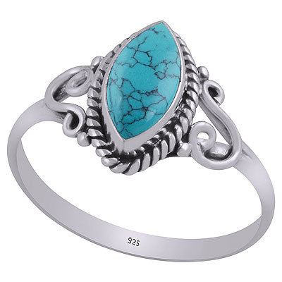 Gorgeous Wire & Rawa Work Around Turquoise Marquise Shape 925 Sterling Solid Silver Ring - R3402932-23