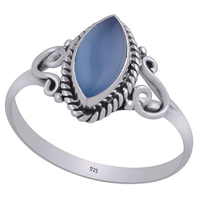 Gorgeous Wire & Rawa Work Around Blue Chalcedony Marquise Shape 925 Sterling Solid Silver Ring - R3402932-36