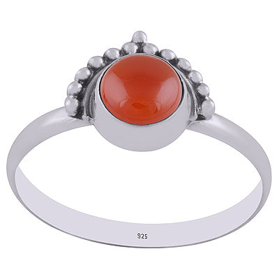 Beautiful Rawa Work Around Carnelian Round Shape 925 Sterling Solid Silver Ring - R3402935-13