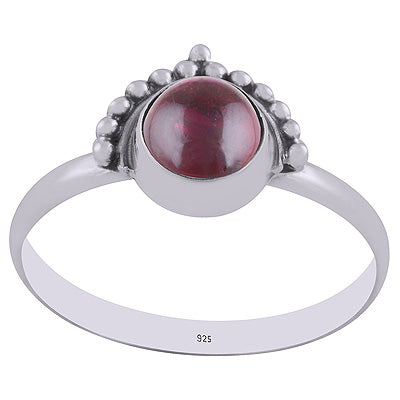 Beautiful Rawa Work Around Garnet Round Shape 925 Sterling Solid Silver Ring - R3402935-2