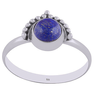 Beautiful Rawa Work Around Lapis Round Shape 925 Sterling Solid Silver Ring - R3402935-6