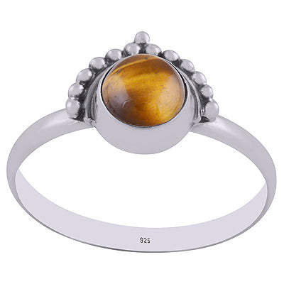 Beautiful Rawa Work Around Tiger's Eye Round Shape 925 Sterling Solid Silver Ring - R3402935-8