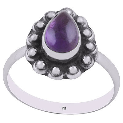 Stunning Rawa Work Around Amethyst Pear Shape 925 Sterling Solid Silver Ring - R3402936-1
