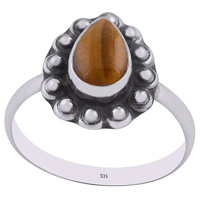 Stunning Rawa Work Around Tiger's Eye Pear Shape 925 Sterling Solid Silver Ring - R3402936-10