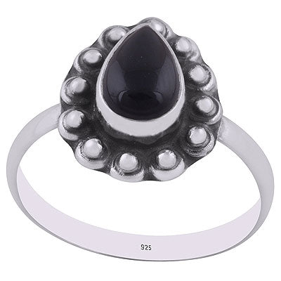 Stunning Rawa Work Around Black Onyx Pear Shape 925 Sterling Solid Silver Ring - R3402936-11