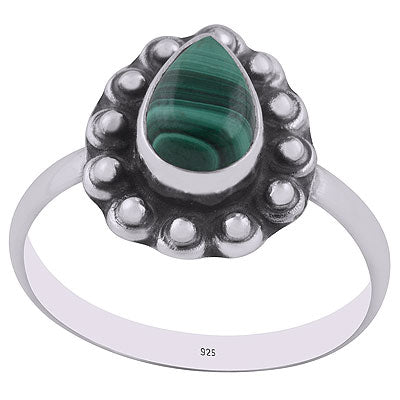 Stunning Rawa Work Around Malachite Pear Shape 925 Sterling Solid Silver Ring - R3402936-13